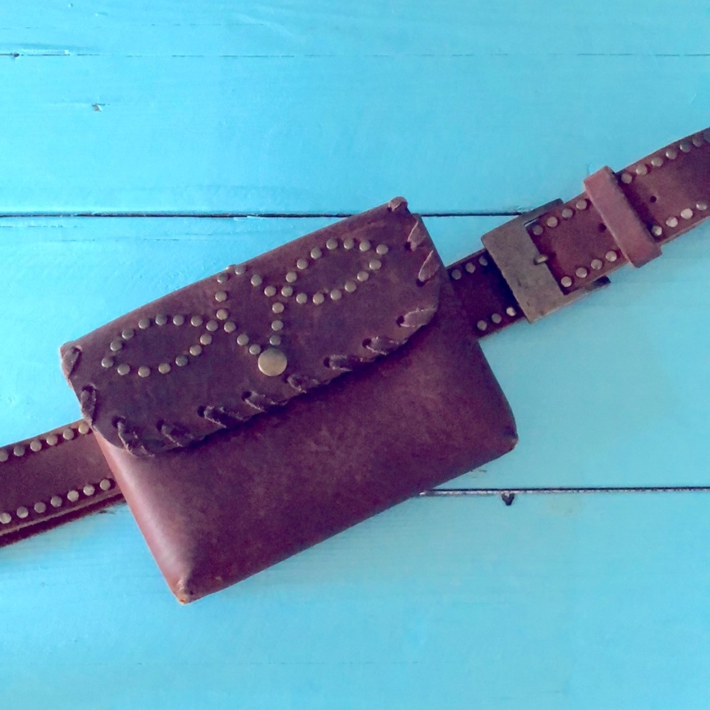 Leatherock Leather Wide Belt Bag Studded Western Boho Coastal Cowgirl